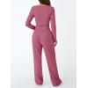 imageTrendy Queen Womens 2 Piece Matching Lounge Set Long Sleeve Slightly Crop Top Wide Leg Pants Casual SweatsuitRose