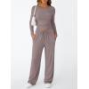 imageTrendy Queen Womens 2 Piece Matching Lounge Set Long Sleeve Slightly Crop Top Wide Leg Pants Casual SweatsuitRose Taupe
