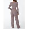 imageTrendy Queen Womens 2 Piece Matching Lounge Set Long Sleeve Slightly Crop Top Wide Leg Pants Casual SweatsuitRose Taupe