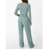 imageTrendy Queen Womens 2 Piece Matching Lounge Set Long Sleeve Slightly Crop Top Wide Leg Pants Casual SweatsuitSage