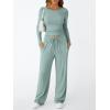 imageTrendy Queen Womens 2 Piece Matching Lounge Set Long Sleeve Slightly Crop Top Wide Leg Pants Casual SweatsuitSage