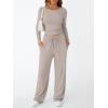imageTrendy Queen Womens 2 Piece Matching Lounge Set Long Sleeve Slightly Crop Top Wide Leg Pants Casual SweatsuitSmoke