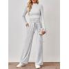 imageTrendy Queen Womens 2 Piece Matching Lounge Set Mock Turtleneck Top Wide Leg Pants Casual Sweatsuit with PocketsLight Grey