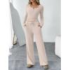 imageTrendy Queen Womens 2 Piece Matching Lounge Sets Fall Fashion Outfits Henley Neck Sweater Top Wide Leg Pants Sweat SuitsApricot