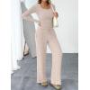 imageTrendy Queen Womens 2 Piece Matching Lounge Sets Fall Fashion Outfits Henley Neck Sweater Top Wide Leg Pants Sweat SuitsApricot