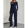 imageTrendy Queen Womens 2 Piece Matching Lounge Sets Fall Fashion Two Pieces Sweat Outfits Long Sleeve Wide Leg Pants TracksuitsNavy