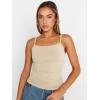 imageTrendy Queen Womens Adjustable Camisole Sleeveless Square Neck Spaghetti Strap Tank Tops Basic ShirtBeige