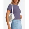 imageTrendy Queen Womens Basic T Shirts Summer Tops 2025 Crop Short Sleeve Slim Fit Tee Cute Gym Workout ClothesPurple