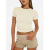 imageTrendy Queen Womens Basic T Shirts Summer Tops 2025 Short Sleeve Crop Tops Slim Fit Gym Workout Y2k ClothesApricot