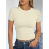 imageTrendy Queen Womens Basic T Shirts Summer Tops 2025 Short Sleeve Crop Tops Slim Fit Gym Workout Y2k ClothesApricot
