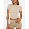 imageTrendy Queen Womens Basic T Shirts Summer Tops 2025 Short Sleeve Crop Tops Slim Fit Gym Workout Y2k ClothesBeige