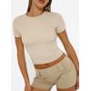 imageTrendy Queen Womens Basic T Shirts Summer Tops 2025 Short Sleeve Crop Tops Slim Fit Gym Workout Y2k ClothesBeige