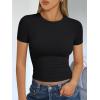imageTrendy Queen Womens Basic T Shirts Summer Tops 2025 Short Sleeve Crop Tops Slim Fit Gym Workout Y2k ClothesBlack