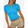 imageTrendy Queen Womens Basic T Shirts Summer Tops 2025 Short Sleeve Crop Tops Slim Fit Gym Workout Y2k ClothesBlue
