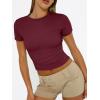 imageTrendy Queen Womens Basic T Shirts Summer Tops 2025 Short Sleeve Crop Tops Slim Fit Gym Workout Y2k ClothesBurgundy