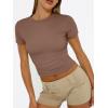 imageTrendy Queen Womens Basic T Shirts Summer Tops 2025 Short Sleeve Crop Tops Slim Fit Gym Workout Y2k ClothesCoffee
