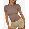 imageTrendy Queen Womens Basic T Shirts Summer Tops 2025 Short Sleeve Crop Tops Slim Fit Gym Workout Y2k ClothesCoffee Grey