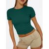 imageTrendy Queen Womens Basic T Shirts Summer Tops 2025 Short Sleeve Crop Tops Slim Fit Gym Workout Y2k ClothesDark Green