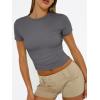 imageTrendy Queen Womens Basic T Shirts Summer Tops 2025 Short Sleeve Crop Tops Slim Fit Gym Workout Y2k ClothesGrey02