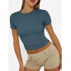 imageTrendy Queen Womens Basic T Shirts Summer Tops 2025 Short Sleeve Crop Tops Slim Fit Gym Workout Y2k ClothesHaze Blue