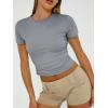 imageTrendy Queen Womens Basic T Shirts Summer Tops 2025 Short Sleeve Crop Tops Slim Fit Gym Workout Y2k ClothesLight Grey