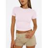 imageTrendy Queen Womens Basic T Shirts Summer Tops 2025 Short Sleeve Crop Tops Slim Fit Gym Workout Y2k ClothesLight Pink
