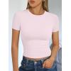 imageTrendy Queen Womens Basic T Shirts Summer Tops 2025 Short Sleeve Crop Tops Slim Fit Gym Workout Y2k ClothesLight Pink