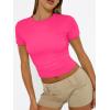 imageTrendy Queen Womens Basic T Shirts Summer Tops 2025 Short Sleeve Crop Tops Slim Fit Gym Workout Y2k ClothesNeon Pink