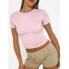 imageTrendy Queen Womens Basic T Shirts Summer Tops 2025 Short Sleeve Crop Tops Slim Fit Gym Workout Y2k ClothesPink
