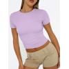 imageTrendy Queen Womens Basic T Shirts Summer Tops 2025 Short Sleeve Crop Tops Slim Fit Gym Workout Y2k ClothesPurple