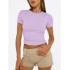 imageTrendy Queen Womens Basic T Shirts Summer Tops 2025 Short Sleeve Crop Tops Slim Fit Gym Workout Y2k ClothesPurple