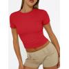 imageTrendy Queen Womens Basic T Shirts Summer Tops 2025 Short Sleeve Crop Tops Slim Fit Gym Workout Y2k ClothesRed