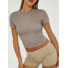 imageTrendy Queen Womens Basic T Shirts Summer Tops 2025 Short Sleeve Crop Tops Slim Fit Gym Workout Y2k ClothesTaupe