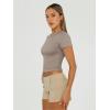 imageTrendy Queen Womens Basic T Shirts Summer Tops 2025 Short Sleeve Crop Tops Slim Fit Gym Workout Y2k ClothesTaupe
