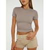 imageTrendy Queen Womens Basic T Shirts Summer Tops 2025 Short Sleeve Crop Tops Slim Fit Gym Workout Y2k ClothesTaupe