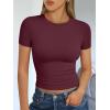 imageTrendy Queen Womens Basic T Shirts Summer Tops 2025 Short Sleeve Crop Tops Slim Fit Gym Workout Y2k ClothesWine Red