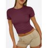 imageTrendy Queen Womens Basic T Shirts Summer Tops 2025 Short Sleeve Crop Tops Slim Fit Gym Workout Y2k ClothesWine Red