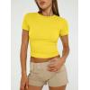 imageTrendy Queen Womens Basic T Shirts Summer Tops 2025 Short Sleeve Crop Tops Slim Fit Gym Workout Y2k ClothesYellow