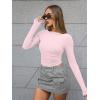 imageTrendy Queen Womens Boat Neck Tops Long Sleeve Shirts Casual Fitted Tee Shirts Solid Color Fall Basic ClothesPink