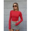 imageTrendy Queen Womens Boat Neck Tops Long Sleeve Shirts Casual Fitted Tee Shirts Solid Color Fall Basic ClothesRed