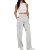 imageTrendy Queen Womens Cargo Sweatpants Wide Leg Baggy Fleece High Waisted Sweats Pants Winter Clothes with PocketsGrey