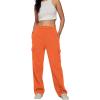 imageTrendy Queen Womens Cargo Sweatpants Wide Leg Baggy Fleece High Waisted Sweats Pants Winter Clothes with PocketsOrange