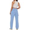 imageTrendy Queen Womens Cargo Sweatpants Wide Leg Baggy Fleece High Waisted Sweats Pants Winter Clothes with PocketsSkyblue