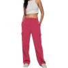 imageTrendy Queen Womens Cargo Sweatpants Wide Leg Baggy Fleece High Waisted Sweats Pants Winter Clothes with PocketsWatermelonred