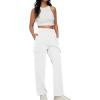 imageTrendy Queen Womens Cargo Sweatpants Wide Leg Baggy Fleece High Waisted Sweats Pants Winter Clothes with PocketsWhite