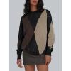 imageTrendy Queen Womens Color Block Argyle Plaid Oversized Chunky Knit Crewneck Sweaters 2025Black Nutmeg