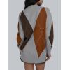 imageTrendy Queen Womens Color Block Argyle Plaid Oversized Chunky Knit Crewneck Sweaters 2025Grey Coffee
