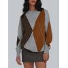 imageTrendy Queen Womens Color Block Argyle Plaid Oversized Chunky Knit Crewneck Sweaters 2025Grey Coffee