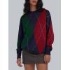 imageTrendy Queen Womens Color Block Argyle Plaid Oversized Chunky Knit Crewneck Sweaters 2025Navy Green