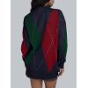 imageTrendy Queen Womens Color Block Argyle Plaid Oversized Chunky Knit Crewneck Sweaters 2025Navy Green